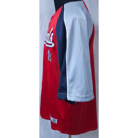Vtg St Louis Cardinals Dynasty Series XL Red Blue Grey Button Spellout Jersey - Picture 6 of 11